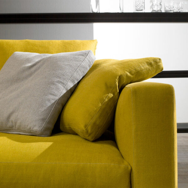 DotFurn Stirling Sofa | Yellow Mustard Fabric 3-Seater | Duck Feather Cushions | Modern Luxury - Image 3