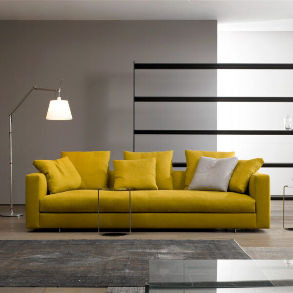 DotFurn Stirling Sofa | Yellow Mustard Fabric 3-Seater | Duck Feather Cushions | Modern Luxury