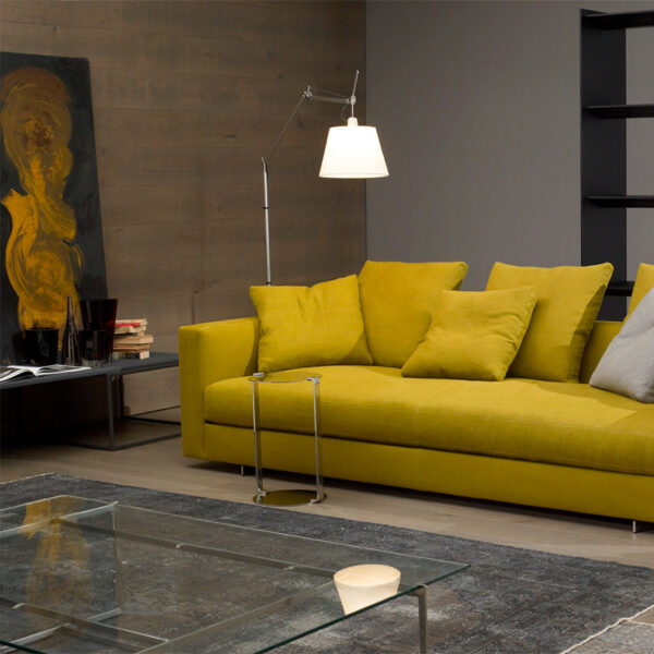 DotFurn Stirling Sofa | Yellow Mustard Fabric 3-Seater | Duck Feather Cushions | Modern Luxury - Image 2