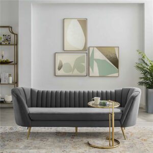 DotFurn Caledon Velvet Sofa | Modern Gray 3-Seater | Solid Wood Frame | Luxury Lounge