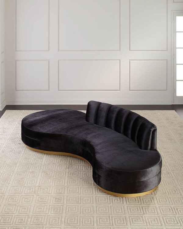 DotFurn Douglas Sofa | Grand Black Curved Design | Channel Tufted Luxury | Deep Seating 4-Seater