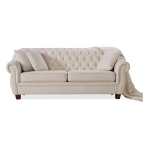 DotFurn Seti Chesterfield Sofa | Ivory Linen Fabric 2-Seater | Fully Assembled Luxury Couch
