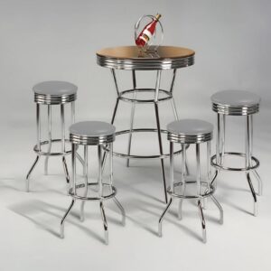 Valleria 5-Piece Luxe Bar Set – Stainless Steel Table & Bar Stools