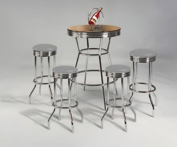 Valleria 5-Piece Luxe Bar Set – Stainless Steel Table & Bar Stools