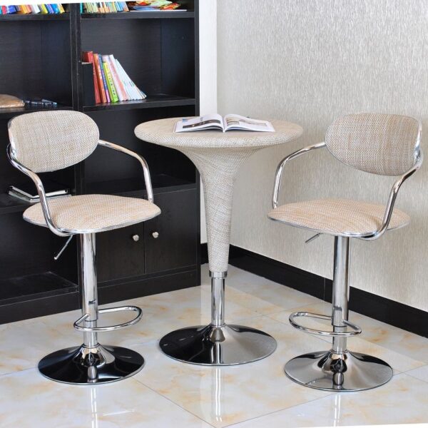 Dotfurn St. Lucia - Natural Tweed Fabric Bar Stool with Wood Legs - Image 4