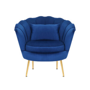Dotfurn Sapphire Coast – Blue Velvet 1-Seater Accent Sofa | Gold Legs