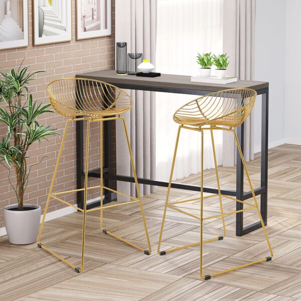 Dotfurn Duo Ferrum - Set of 2 Modern Gold Metal Bar Stools | Bar Height Chairs