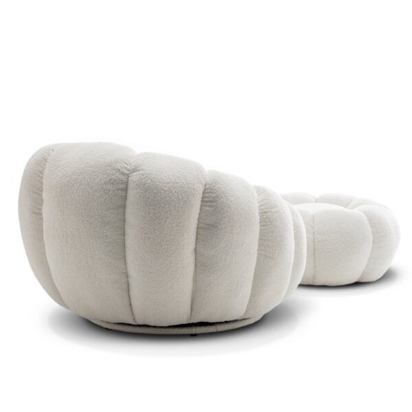 Dotfurn Cotton Cay - White Teddy Boucle Swivel Accent Sofa with Footstool - Image 3