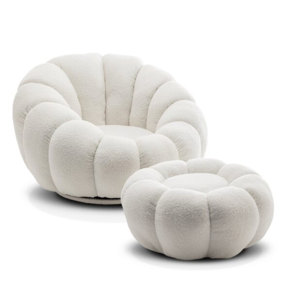 Dotfurn Cotton Cay - White Teddy Boucle Swivel Accent Sofa with Footstool - Image 2