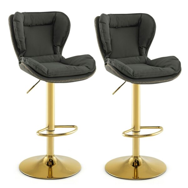 DotFurn Virginia Swivel Bar Stools – Set of 2 | Adjustable Gold Base | Palomino Suede Bucket Seats - Image 2