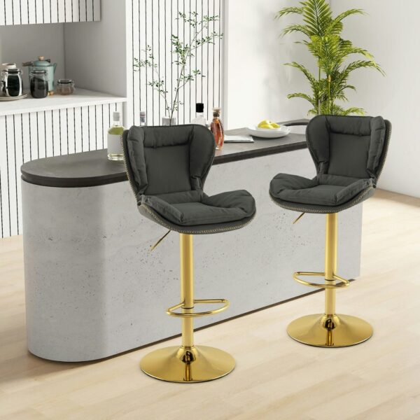 DotFurn Virginia Swivel Bar Stools – Set of 2 | Adjustable Gold Base | Palomino Suede Bucket Seats - Image 3