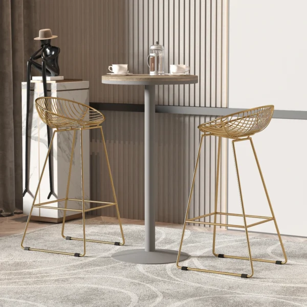 Dotfurn Duo Ferrum - Set of 2 Modern Gold Metal Bar Stools | Bar Height Chairs - Image 2