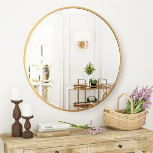 Dotfurn Greenwich Orbit – 60cm Gold Metal Round Wall Mirror