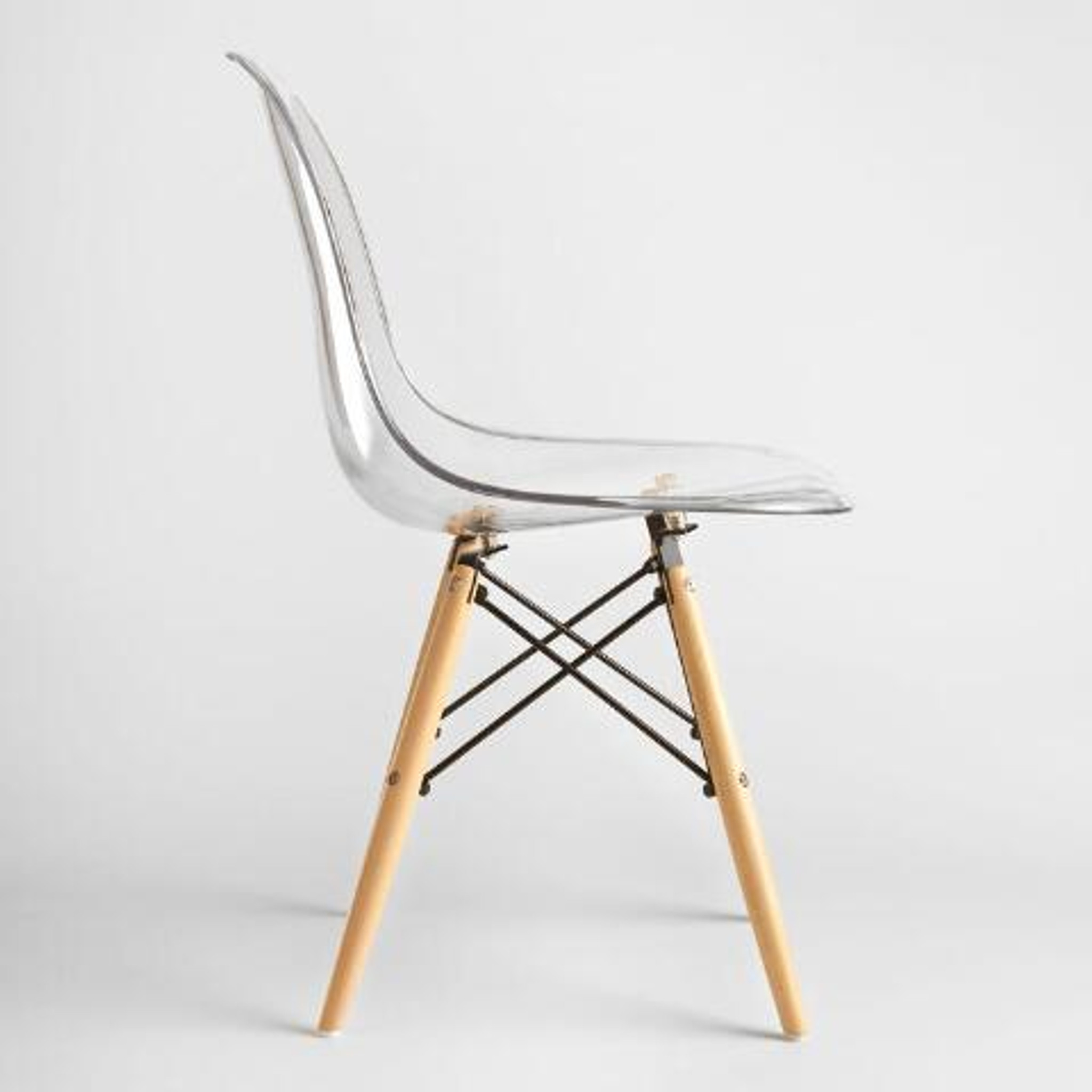 DotFurn Lucent Clear Acrylic Side Chair – Eiffel Beechwood Base - Image 3