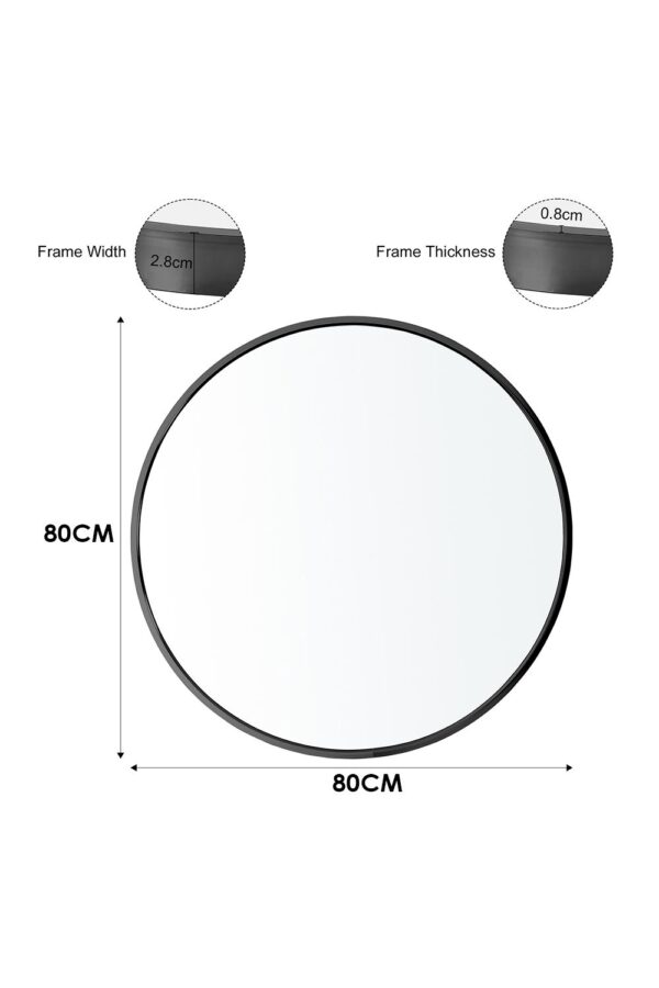 Dotfurn Kensington Circle - 80cm Black Metal Round Wall Mirror - Image 4