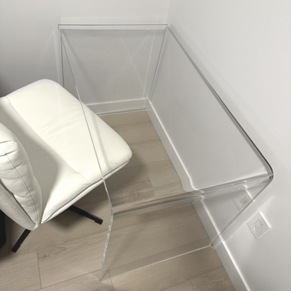 DotFurn Fantôme Clear Glass Office Desk – Modern Bent Tempered Glass Table - Image 3
