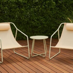 Marie Diamond Outdoor Bistro Set – 3-Piece Modern Patio Lounge Set with 2 Chairs & Coffee Table | Powder-Coated Steel Frame for Balcony, Garden, or Deck