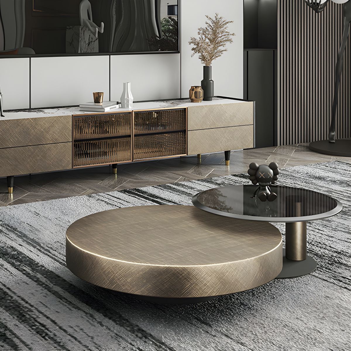 Spiritus Aeneus Mid-Century Modern Round Coffee Table – Bronze & Black Metal - Image 2