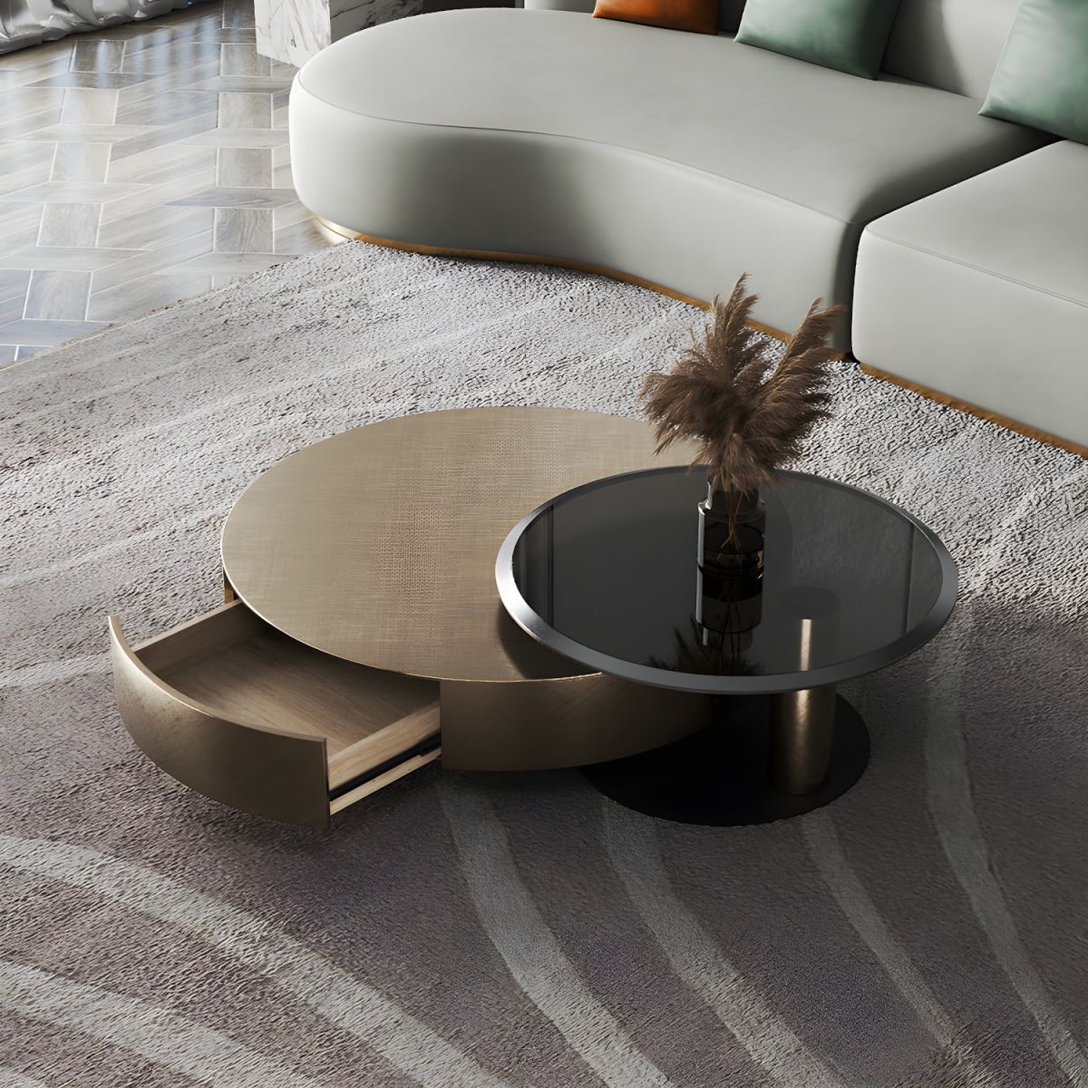 Spiritus Aeneus Mid-Century Modern Round Coffee Table – Bronze & Black Metal - Image 4