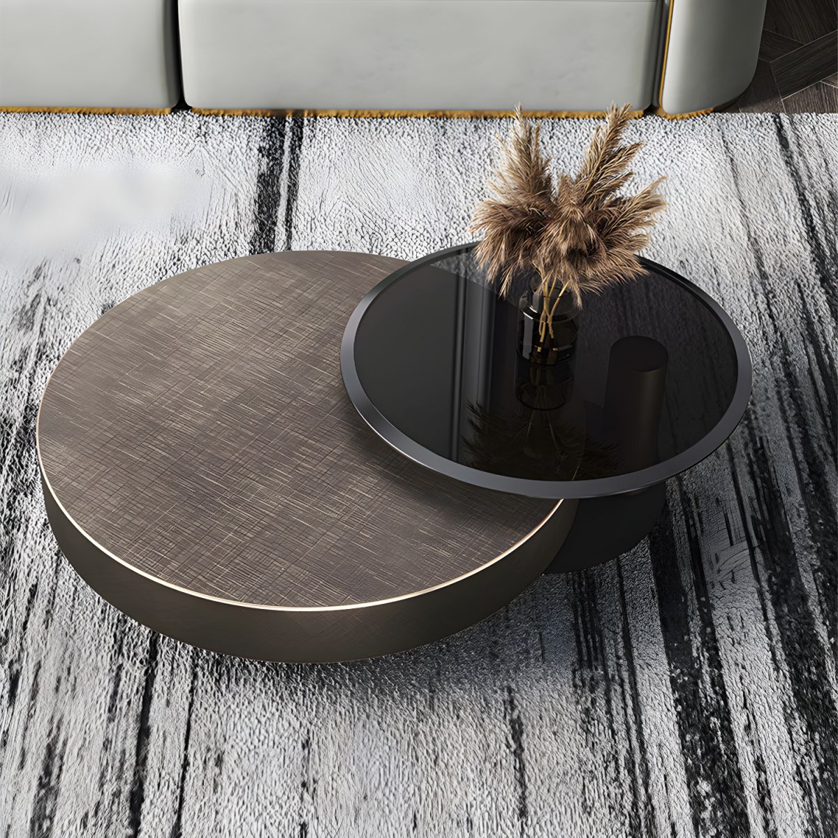 Spiritus Aeneus Mid-Century Modern Round Coffee Table – Bronze & Black Metal - Image 5