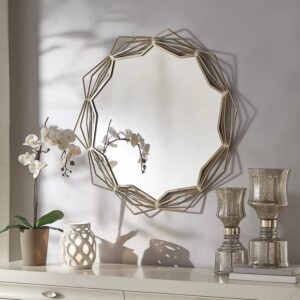 DotFurn Aurum Alba Wall Mirror – Champagne White Gold Finish, Contemporary Square Design