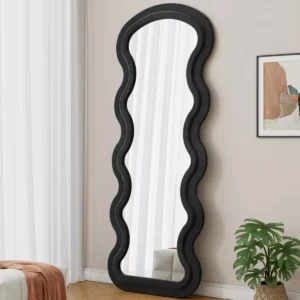 DotFurn Nami Modern Wavy Full-Length Mirror – Velvet Frame, Minimalist Elegance