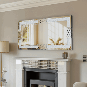 DotFurn Crystalus Grandeur Wall Mirror – 120x60cm Rectangular Crush Diamond Accent