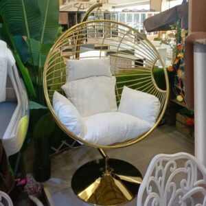 DotFurn Ramoon Gold Porch Swing with Stand – Modern Luxury Hanging Swing with Cushions