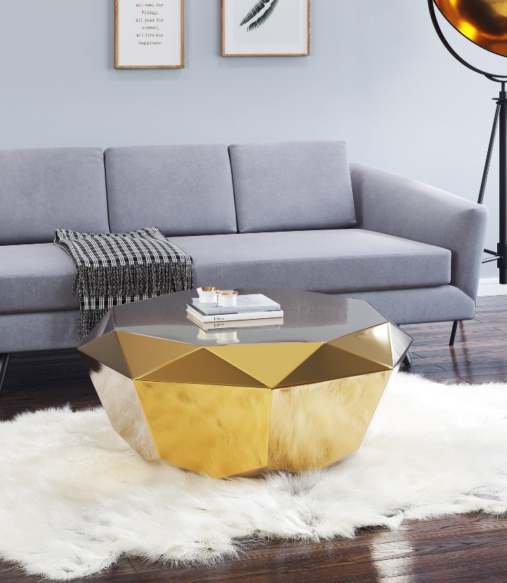 Karwat Gold Diamond-Shaped Stainless Steel Coffee Table – Modern Glam Centerpiece by DotFurn - Image 2
