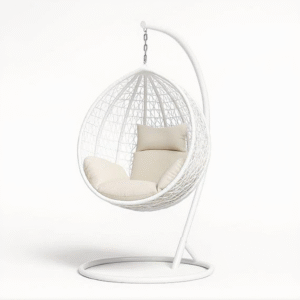 Yokai Hanging Pod Chair – White | Modern Egg Nest Chair with Cushions